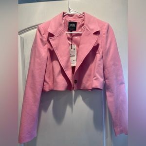 pink cropped zara blazer